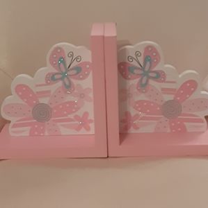 Butterfly and Flowers Bookends Wooden Decor